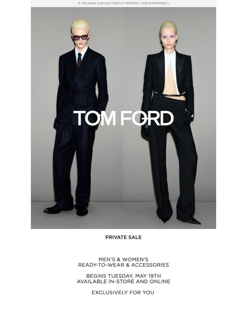 Screenshot of email sent to a Tom Ford Newsletter subscriber