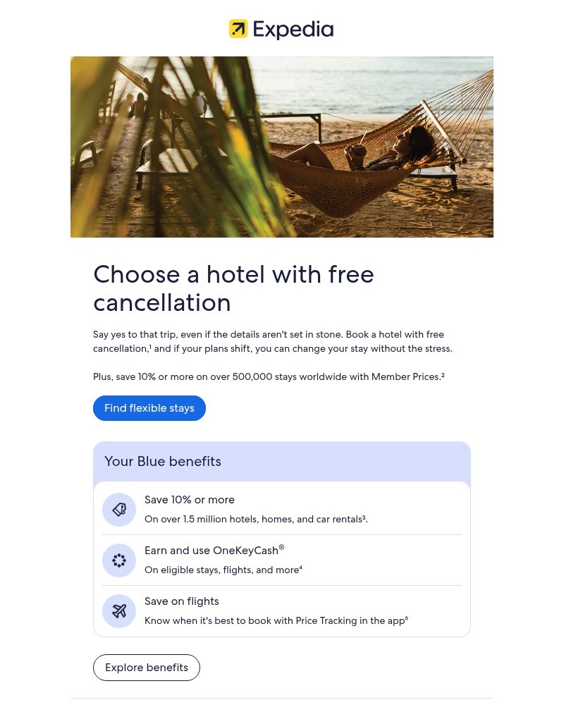 Screenshot of email sent to a Expedia Registered user
