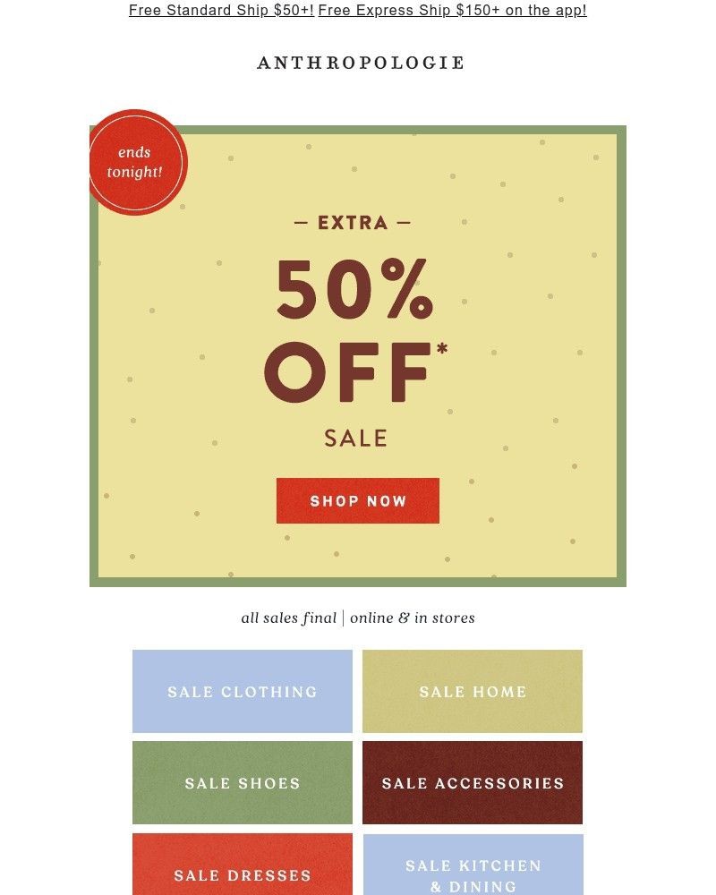 Screenshot of email sent to a Anthropologie Newsletter subscriber