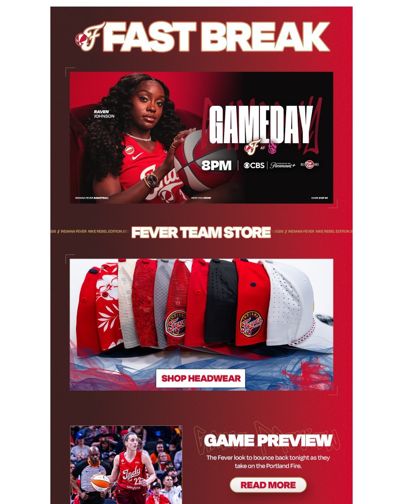 Screenshot of email sent to a Indiana Fever Newsletter subscriber