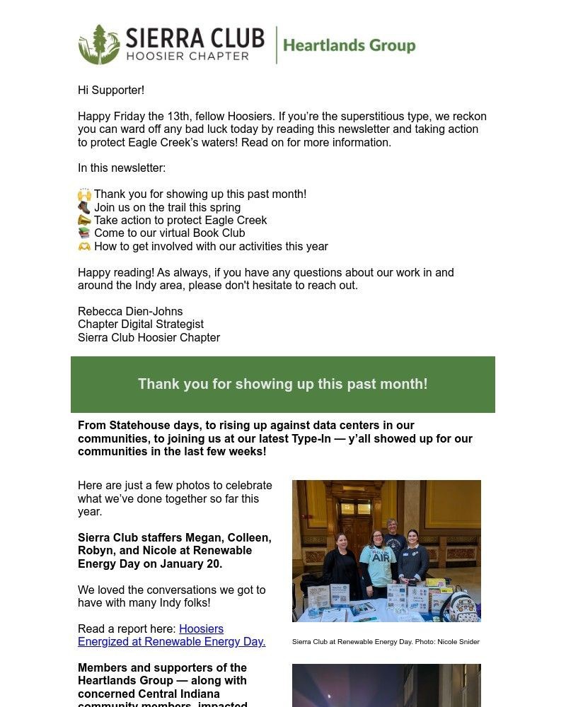 Screenshot of email sent to a Sierra Club Newsletter subscriber