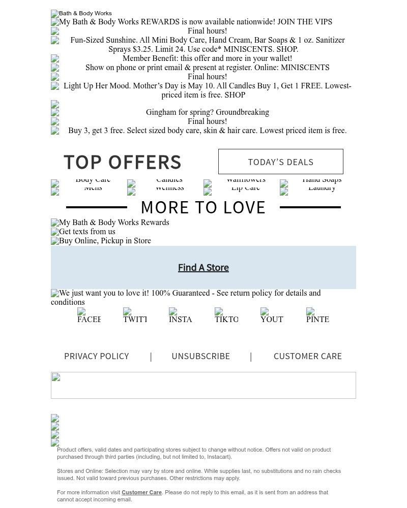 Screenshot of email sent to a Bath & Body Works Newsletter subscriber