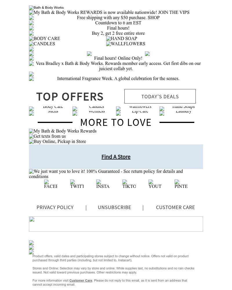 Screenshot of email sent to a Bath & Body Works Newsletter subscriber