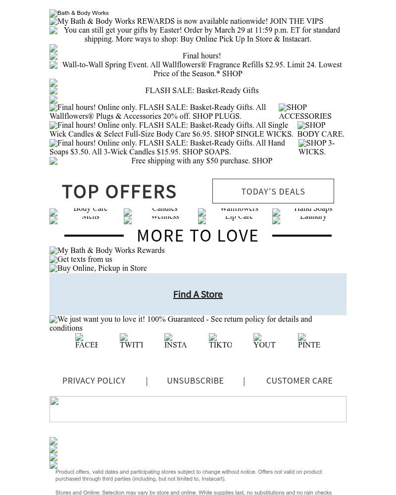 Screenshot of email sent to a Bath & Body Works Newsletter subscriber