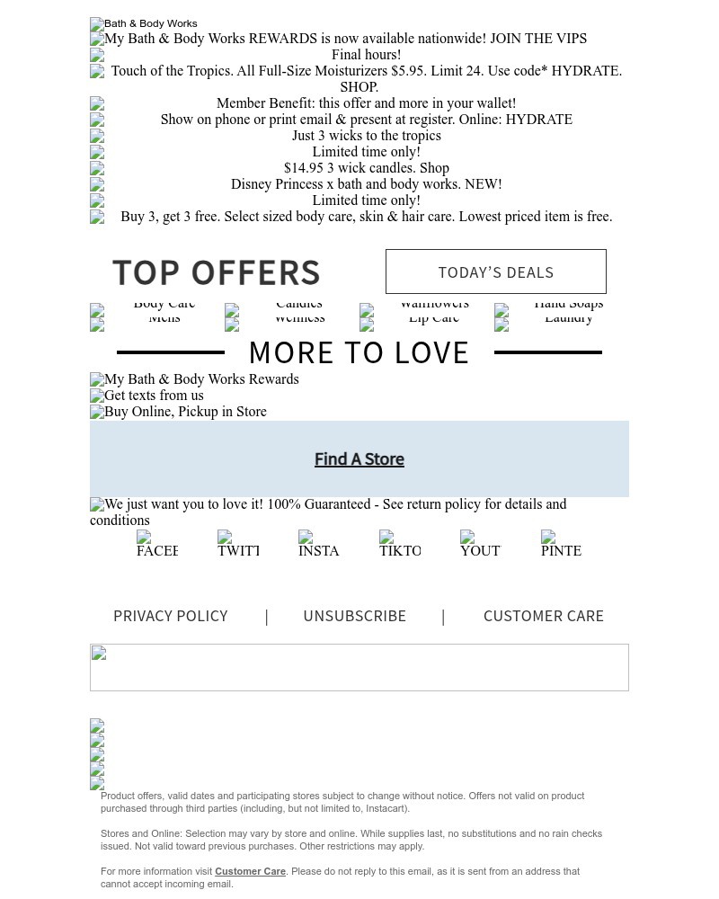 Screenshot of email sent to a Bath & Body Works Newsletter subscriber