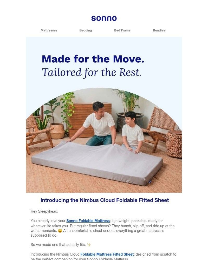 Screenshot of email sent to a Sonno Newsletter subscriber