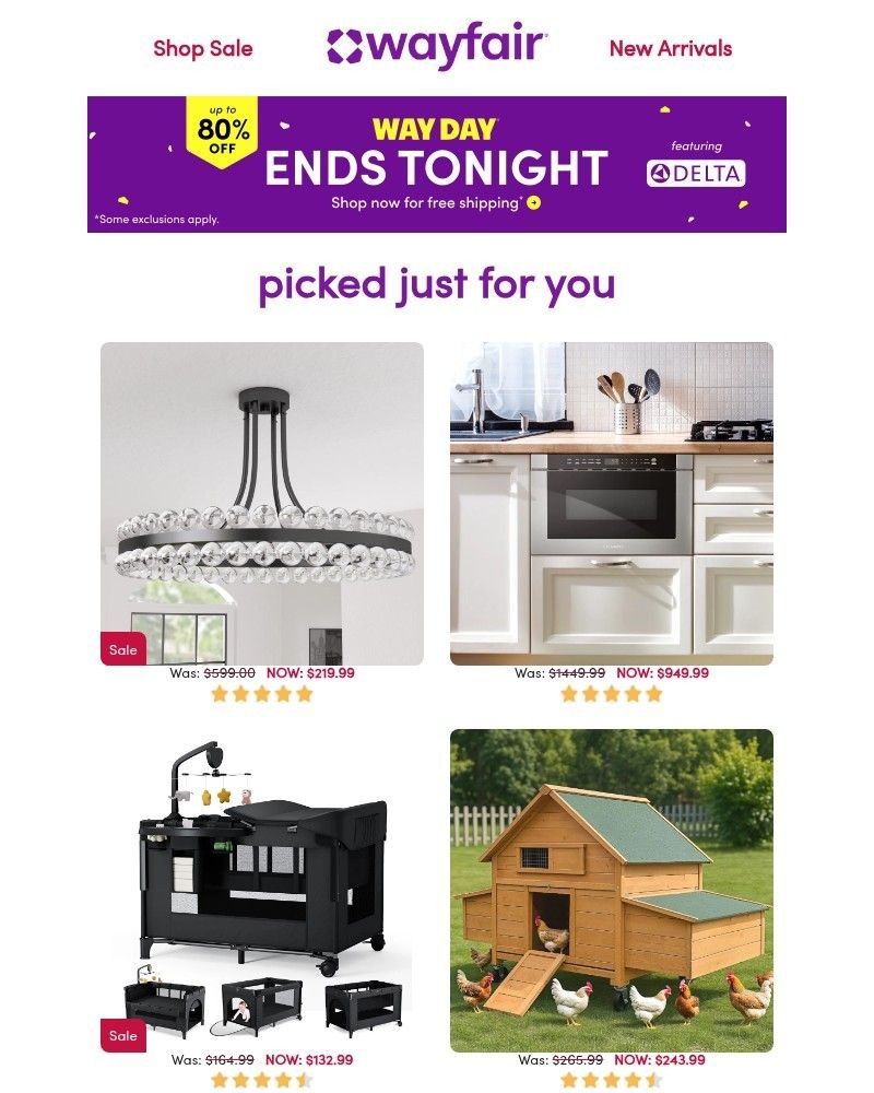 Screenshot of email sent to a Wayfair Newsletter subscriber