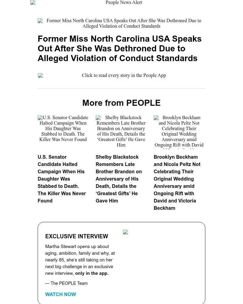 Screenshot of email sent to a People Newsletter subscriber