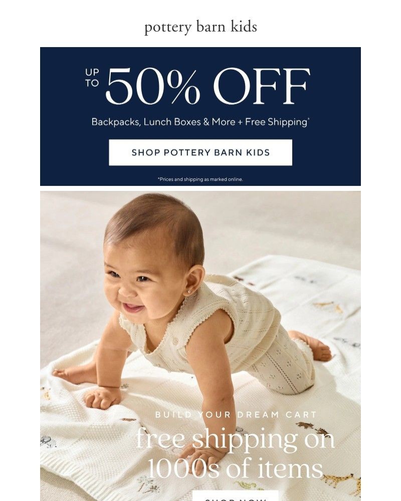 Screenshot of email sent to a Pottery Barn Newsletter subscriber