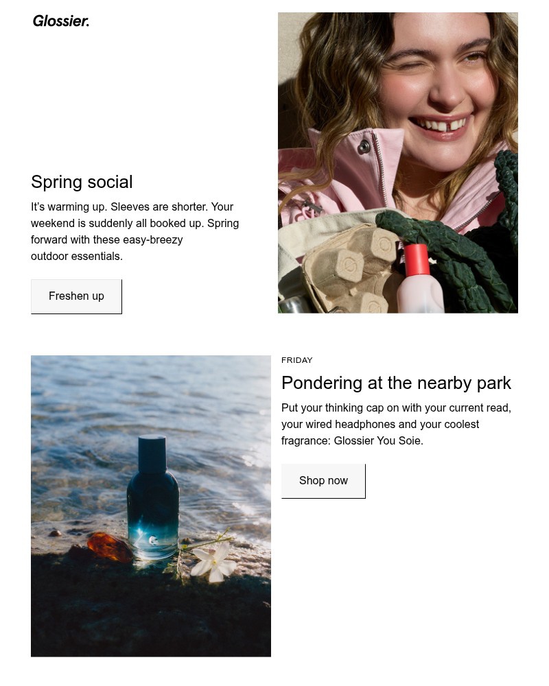 Screenshot of email sent to a Glossier Newsletter subscriber