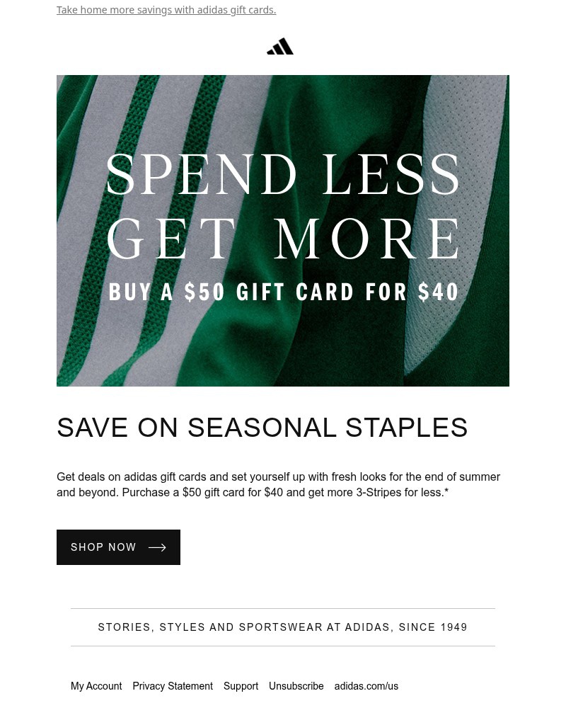 Screenshot of email sent to a Adidas Newsletter subscriber