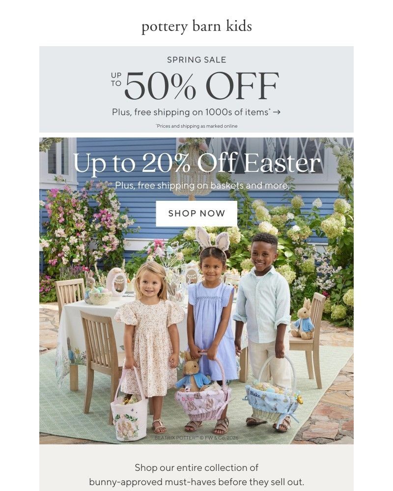 Screenshot of email sent to a Pottery Barn Newsletter subscriber
