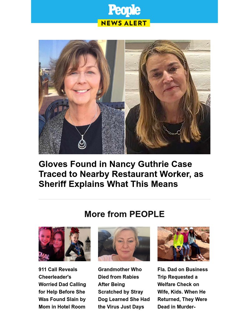 Screenshot of email sent to a People Newsletter subscriber