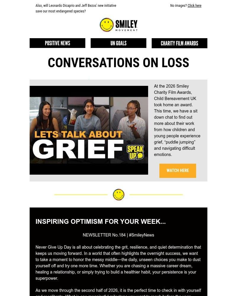 Screenshot of email sent to a Smiley Movement Newsletter subscriber