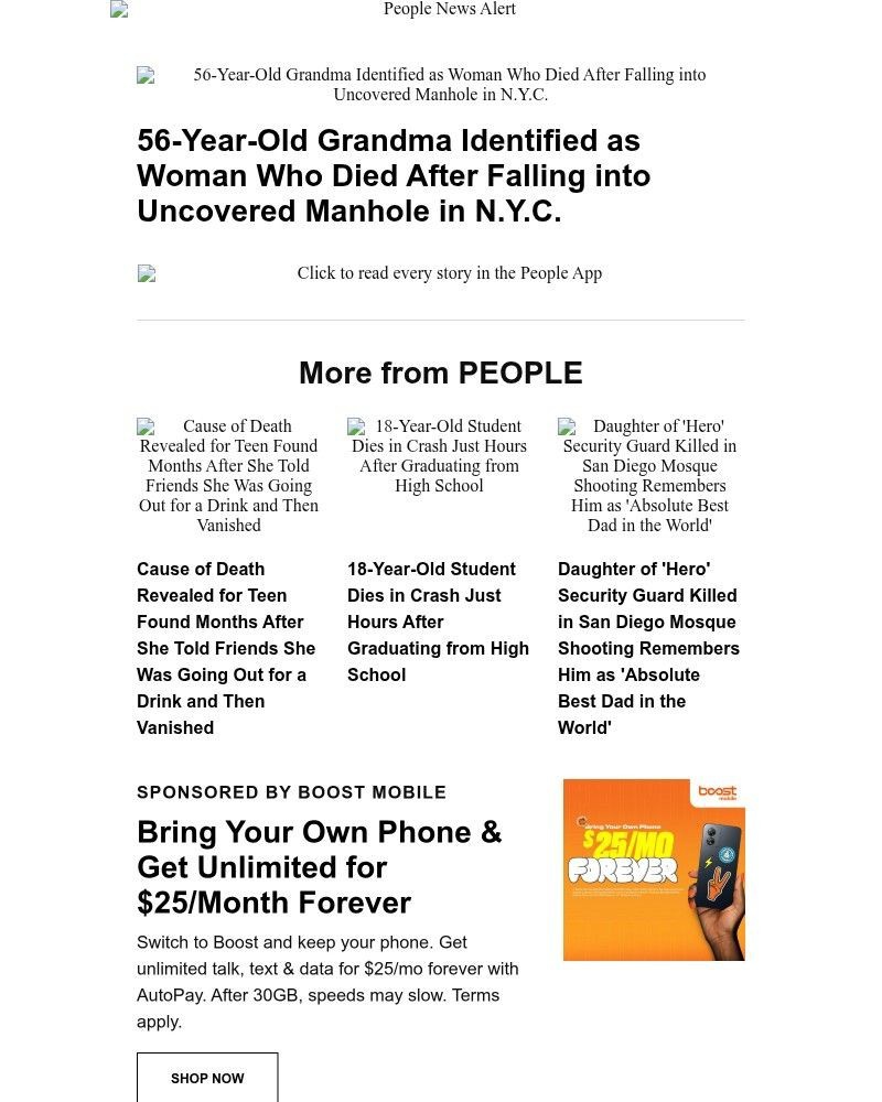 Screenshot of email sent to a People Newsletter subscriber