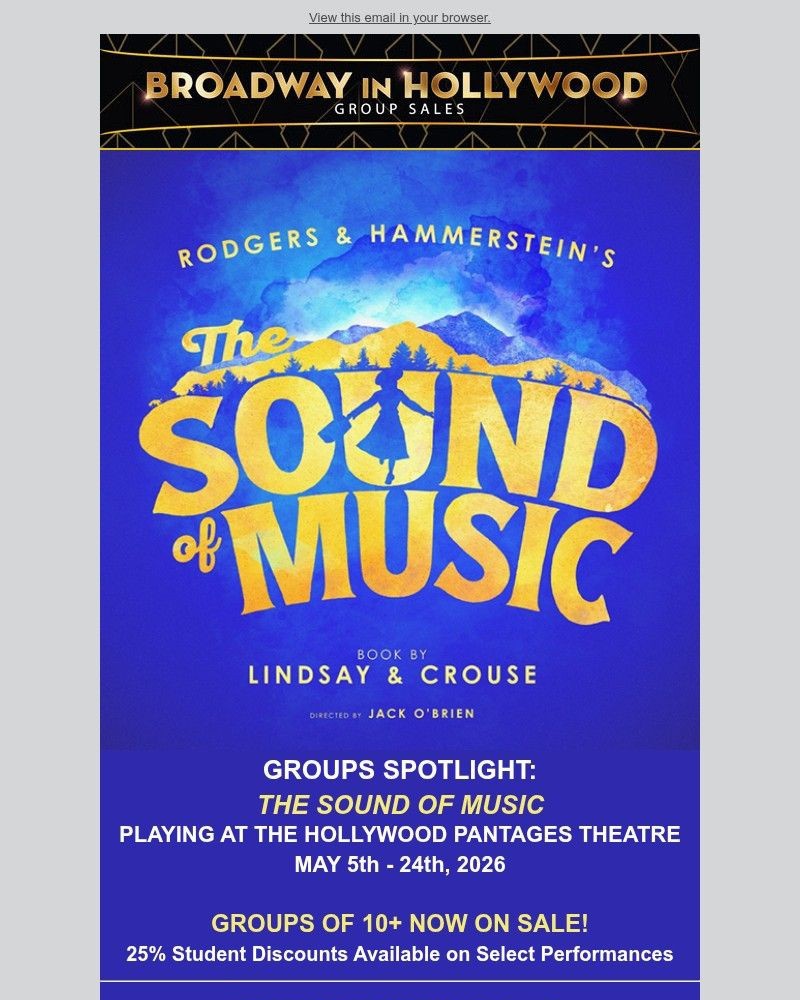 Screenshot of email sent to a Broadway in Hollywood Newsletter subscriber