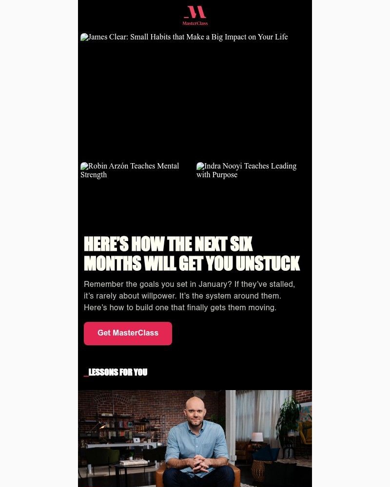 Screenshot of email sent to a MasterClass Registered user