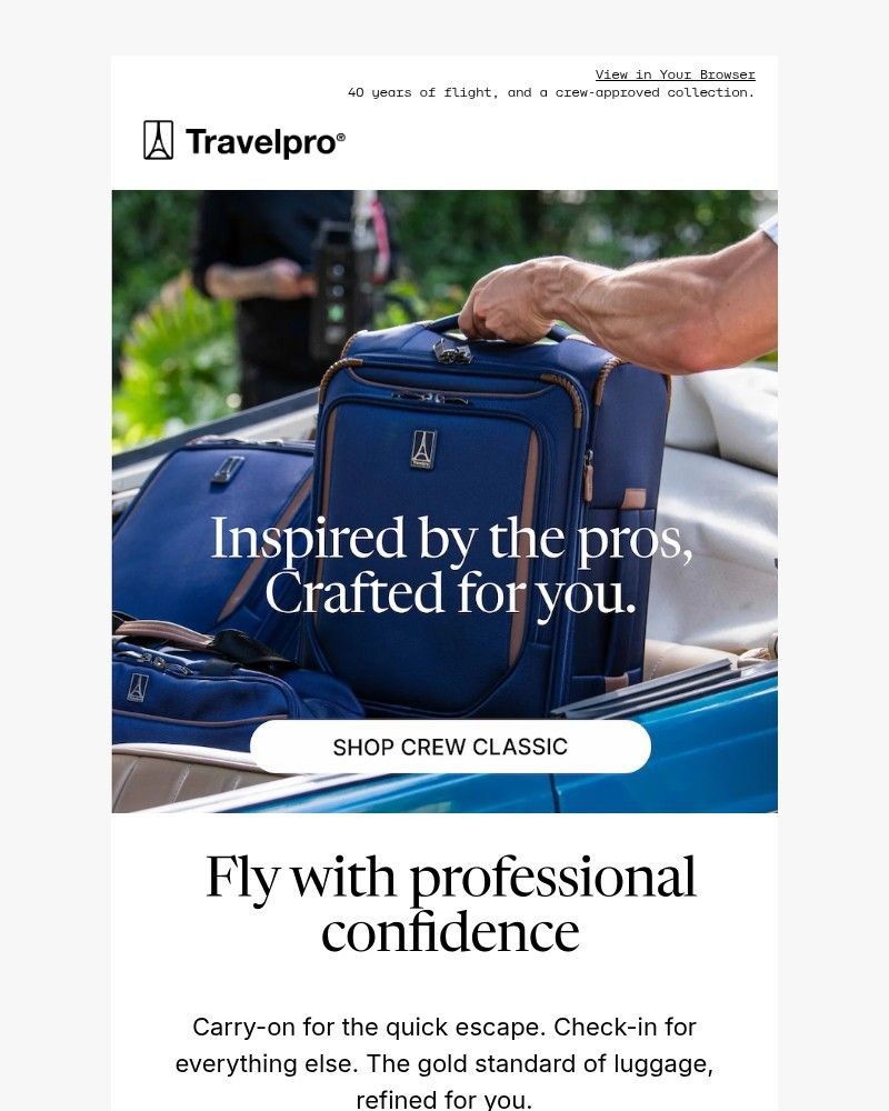 Screenshot of email sent to a Travelpro Newsletter subscriber