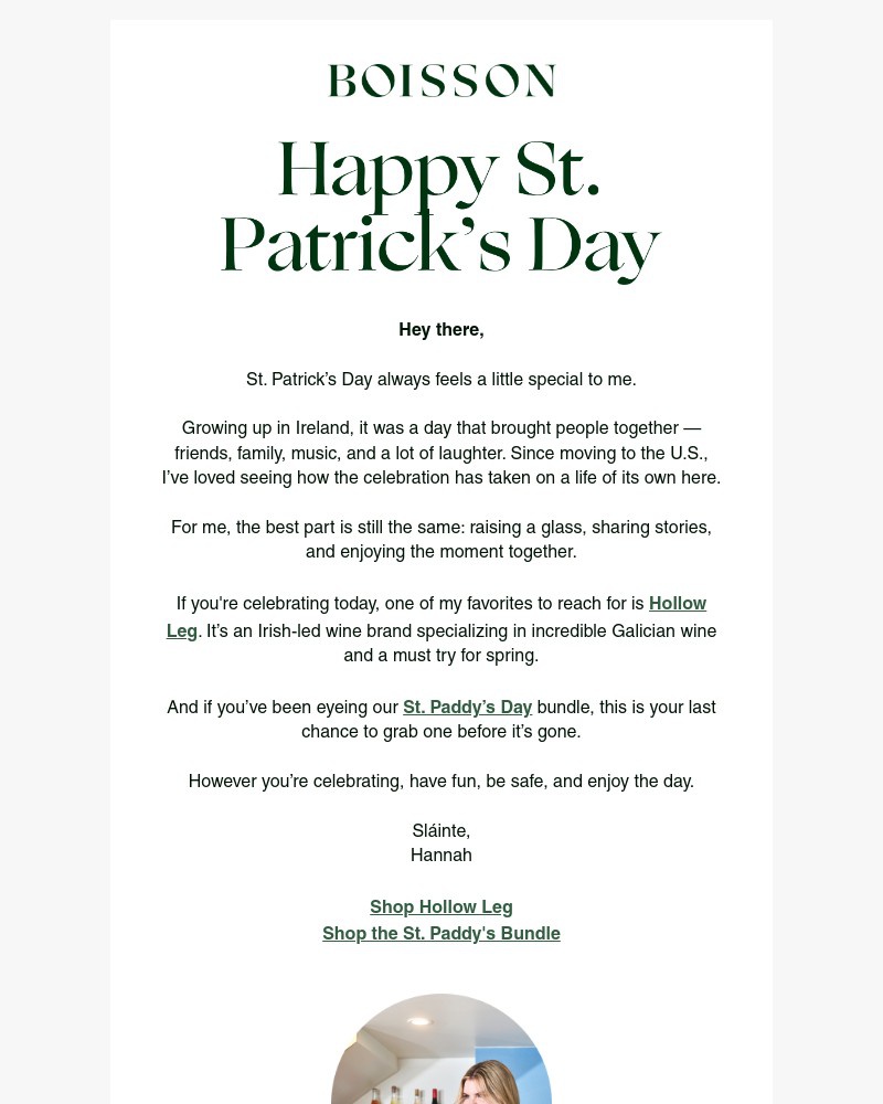 Screenshot of email sent to a Boisson Newsletter subscriber