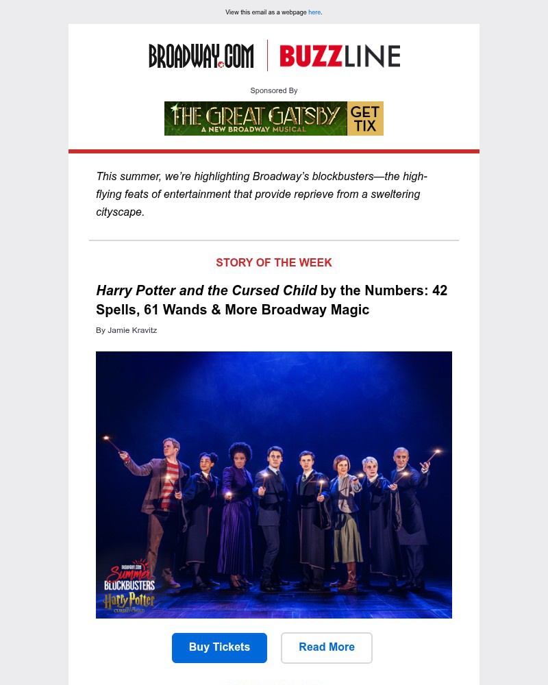 Screenshot of email sent to a Broadway NYC Newsletter subscriber