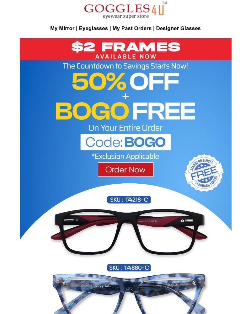 Screenshot of email sent to a Goggles4u Newsletter subscriber