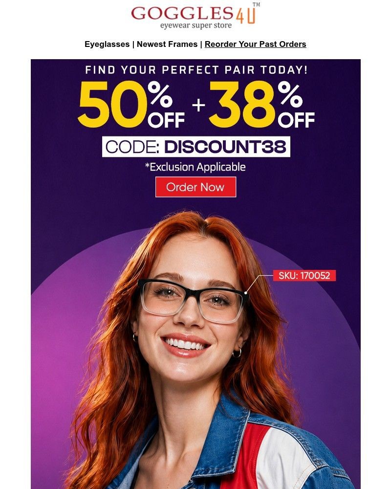 Screenshot of email sent to a Goggles4u Newsletter subscriber