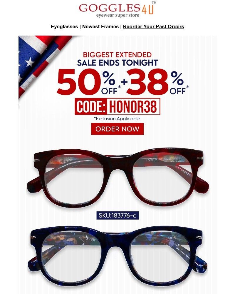 Screenshot of email sent to a Goggles4u Newsletter subscriber