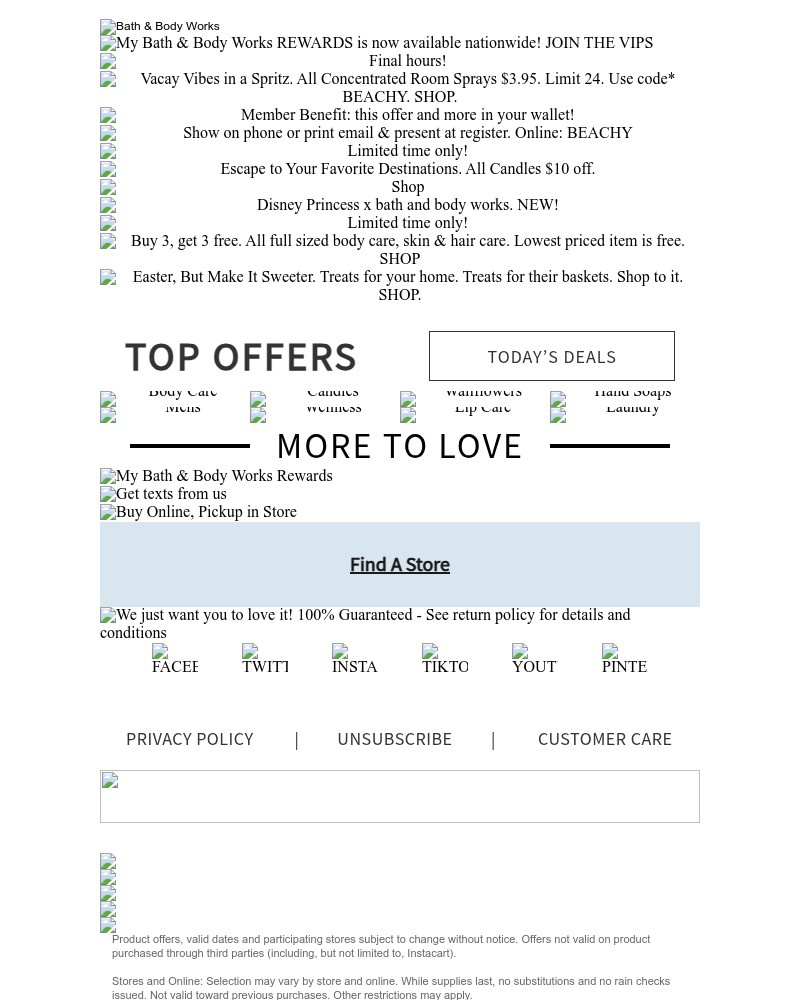 Screenshot of email sent to a Bath & Body Works Newsletter subscriber