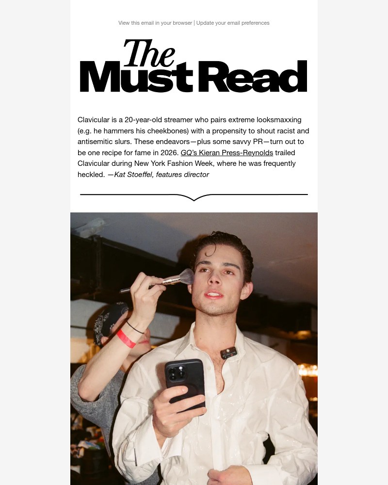 Screenshot of email sent to a GQ Newsletter subscriber