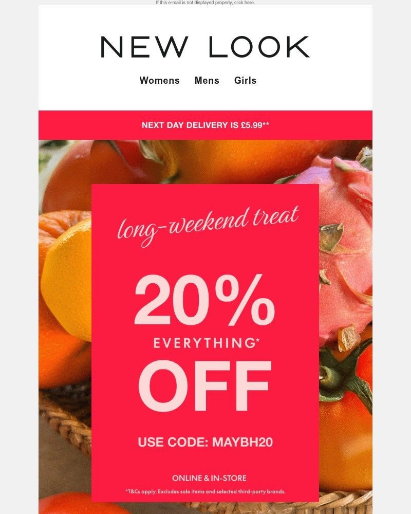 Screenshot of email sent to a New Look Newsletter subscriber