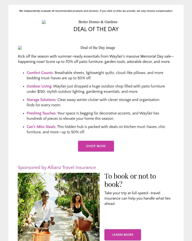 Screenshot of email sent to a Better Homes and Gardens Newsletter subscriber