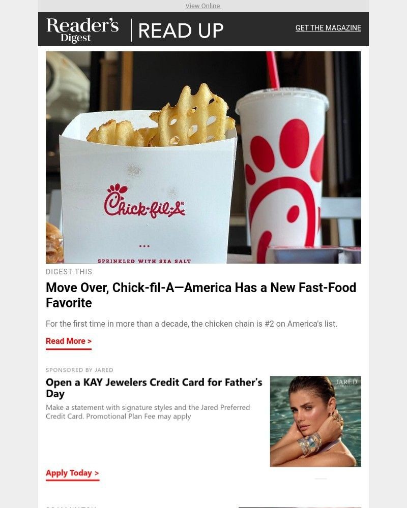 Screenshot of email sent to a Reader’s Digest Newsletter subscriber