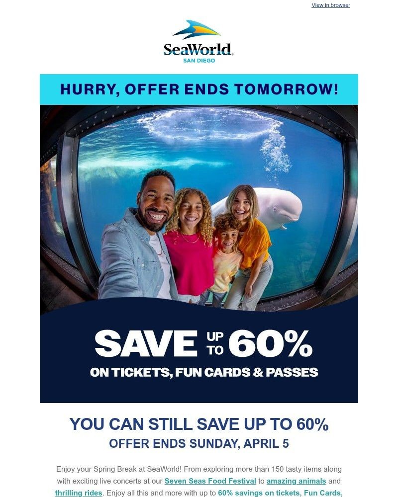 Screenshot of email sent to a Sea World Newsletter subscriber