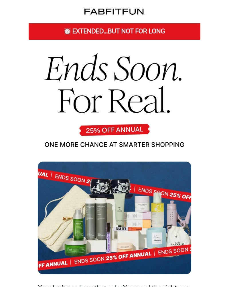 Screenshot of email sent to a FabFitFun Newsletter subscriber