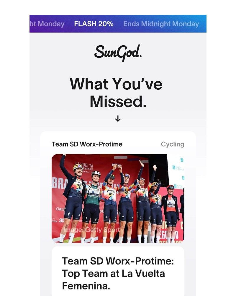 Screenshot of email sent to a SunGod Newsletter subscriber