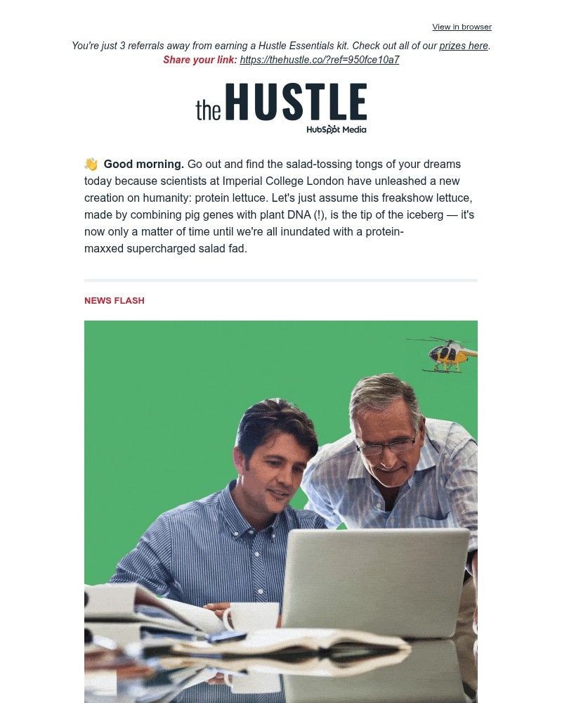 Screenshot of email sent to a The Hustle Newsletter subscriber