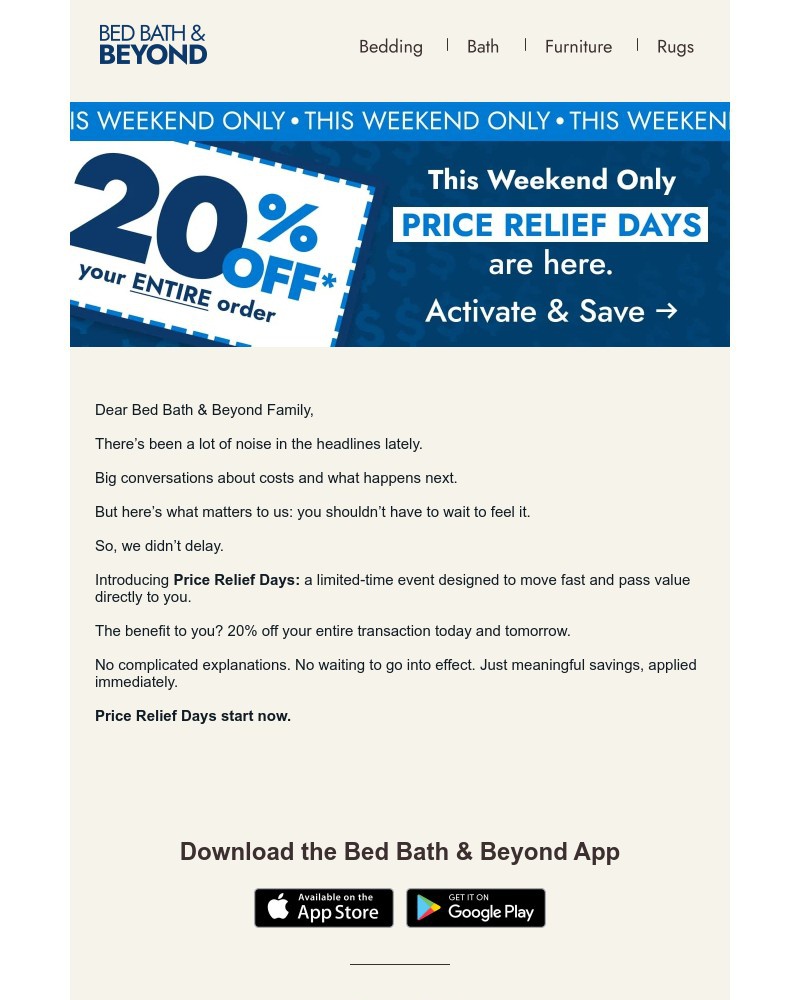 Screenshot of email sent to a Overstock Newsletter subscriber