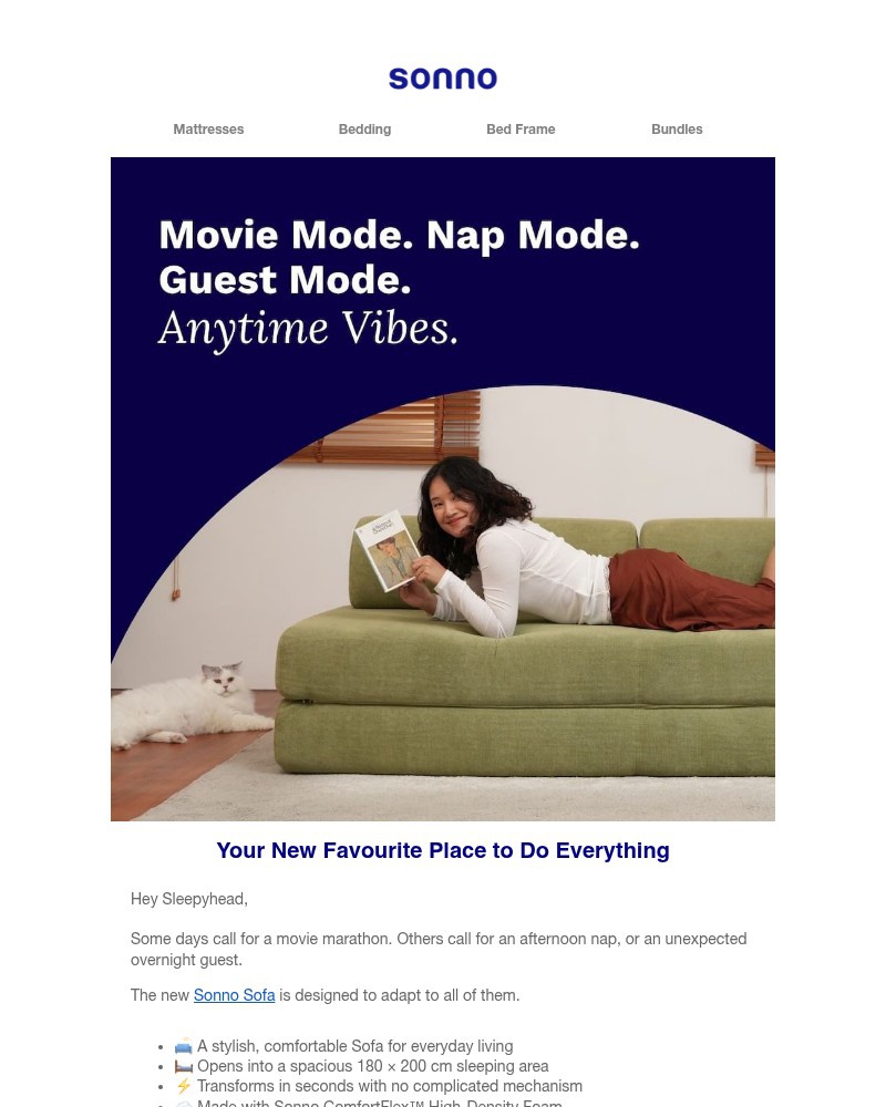Screenshot of email sent to a Sonno Newsletter subscriber