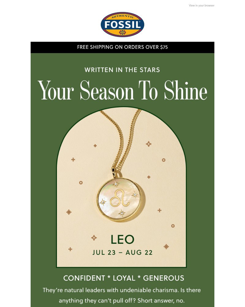 Screenshot of email sent to a Fossil Newsletter subscriber