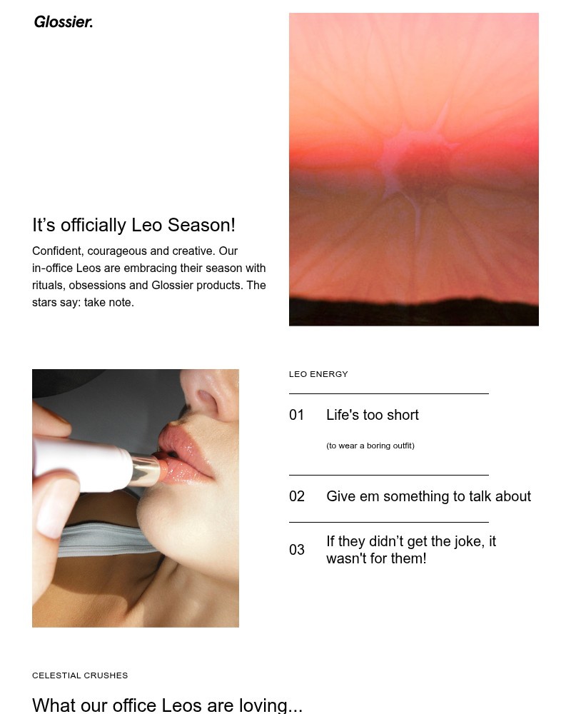 Screenshot of email sent to a Glossier Newsletter subscriber