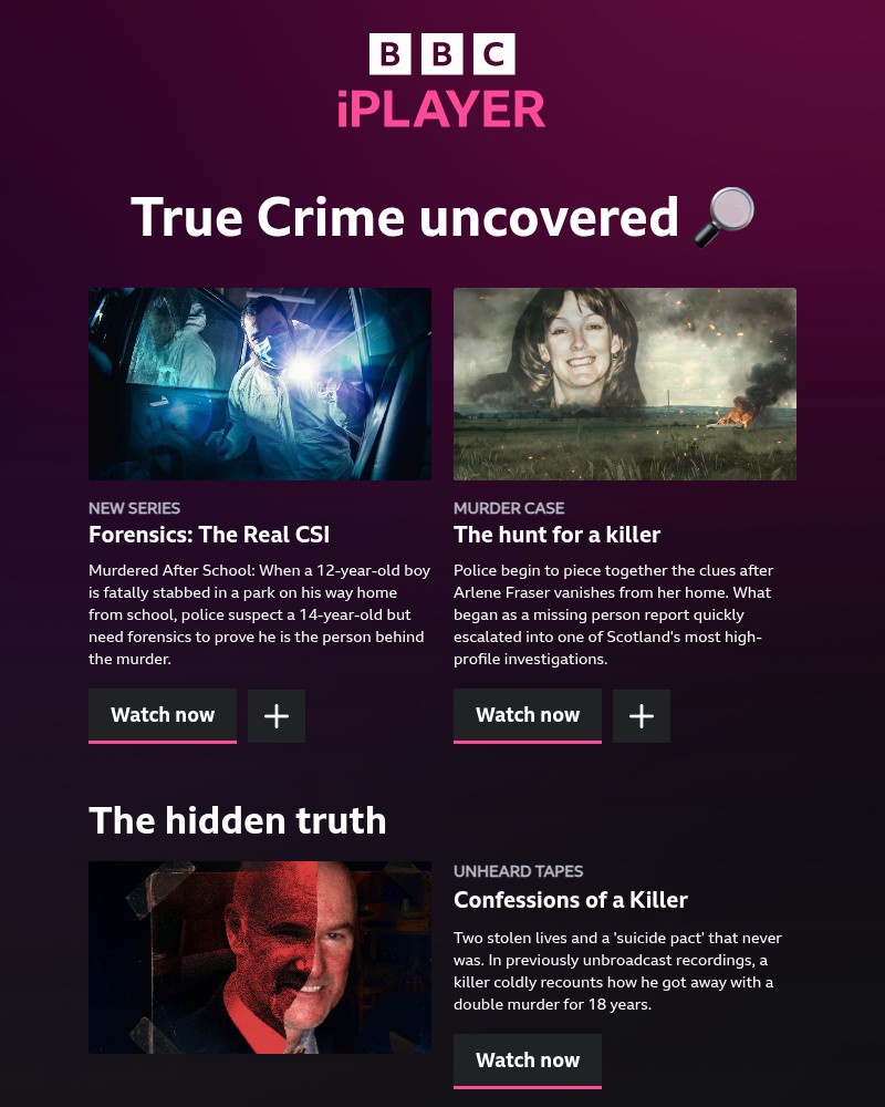 Screenshot of email sent to a BBC iPlayer Registered user