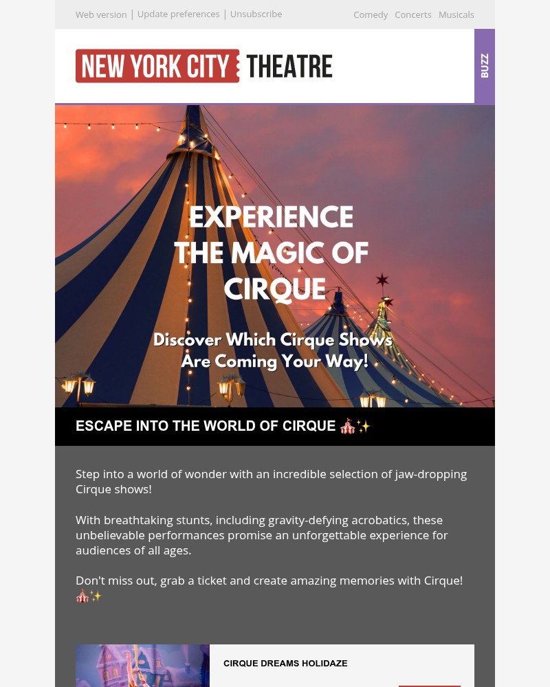 Screenshot of email sent to a New York City Theatre Newsletter subscriber