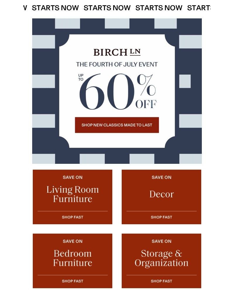 Screenshot of email sent to a Birch Lane Newsletter subscriber