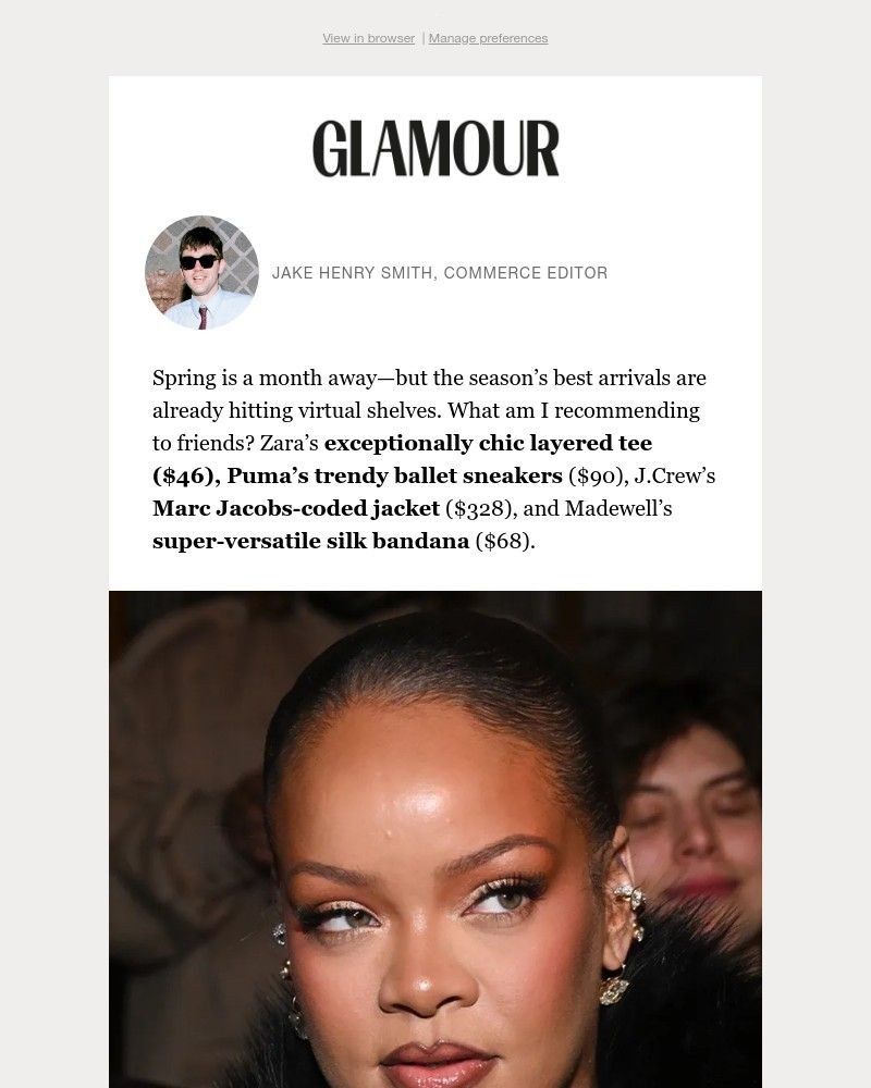 Screenshot of email sent to a Glamour Newsletter subscriber