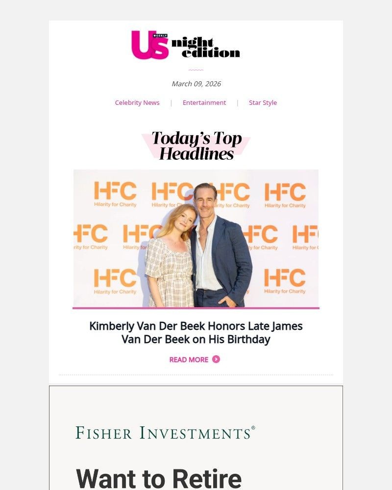 Screenshot of email sent to a Us Weekly Newsletter subscriber