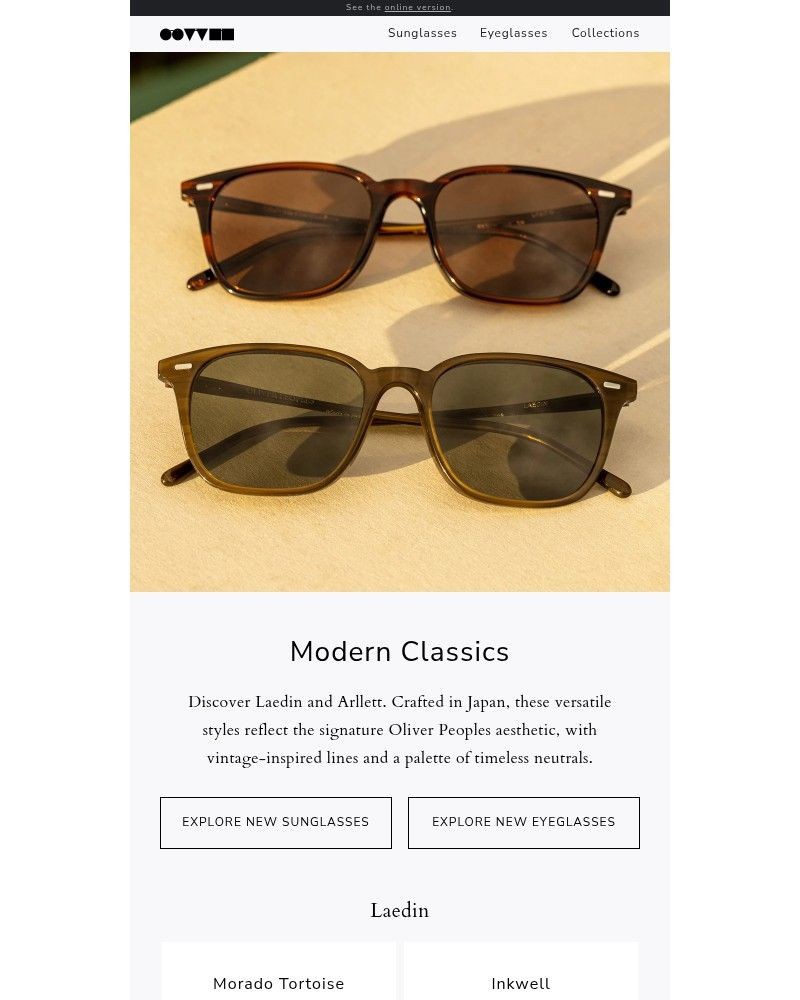 Screenshot of email sent to a Oliver Peoples Newsletter subscriber