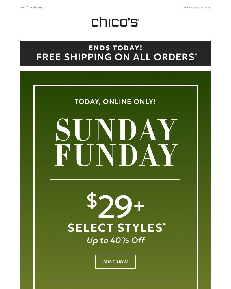 Screenshot of email sent to a Chico’s Newsletter subscriber