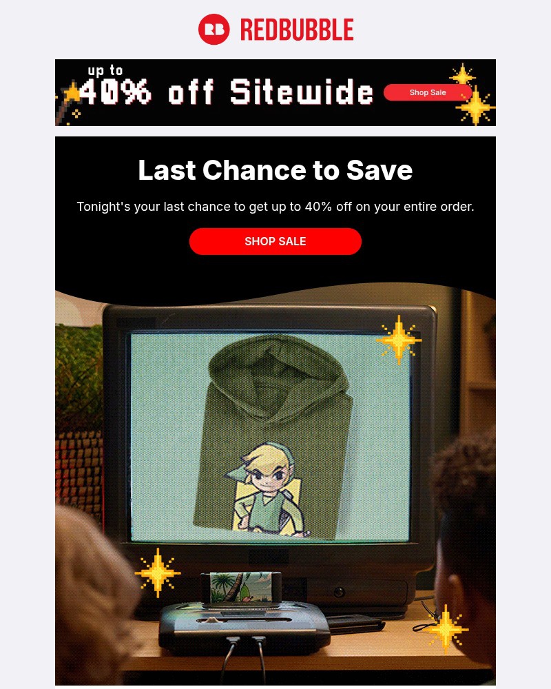 Screenshot of email sent to a Redbubble Newsletter subscriber
