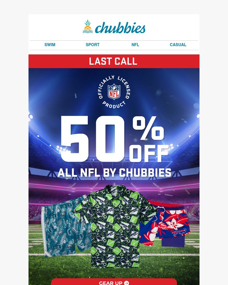 Screenshot of email sent to a Chubbies Newsletter subscriber