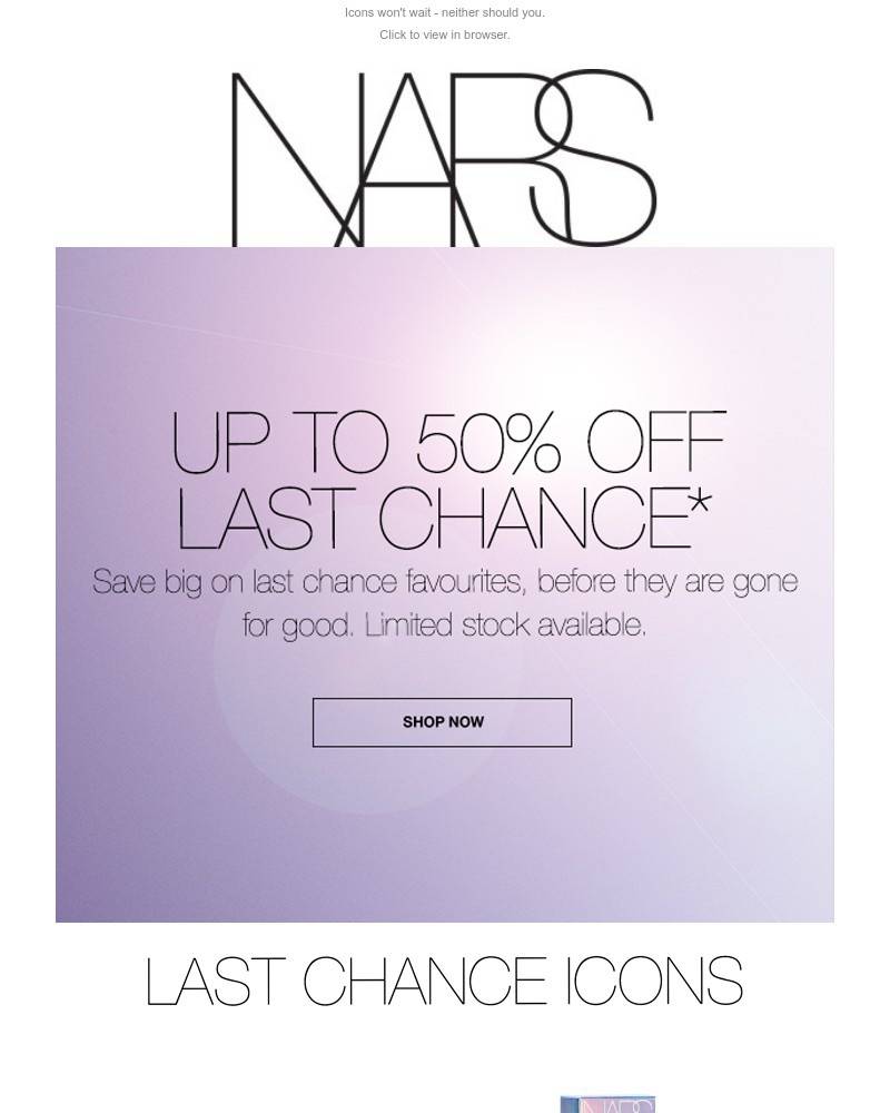 Screenshot of email sent to a Nars Cosmetics Newsletter subscriber